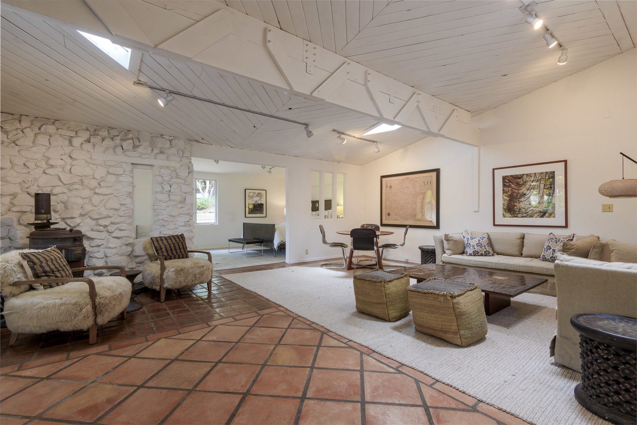 Barn living room with exposed beams